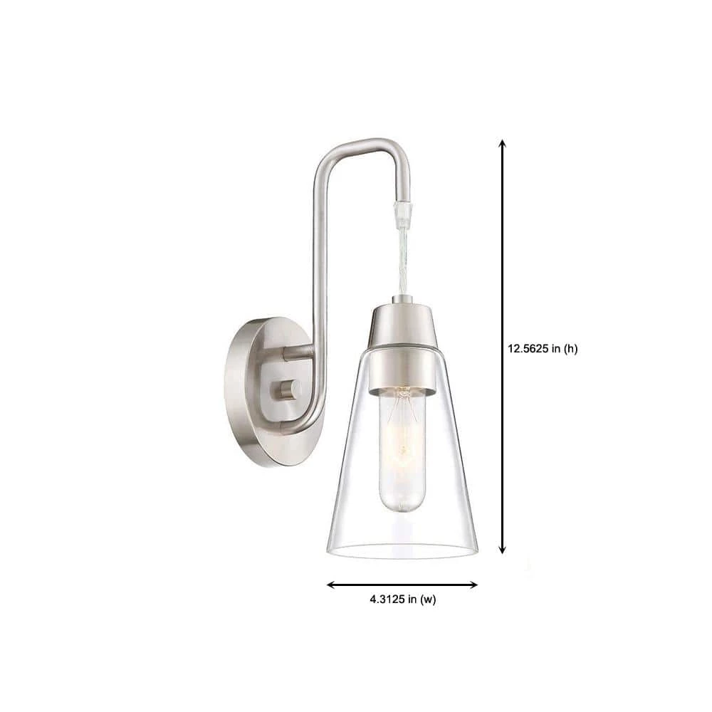 4.75 in. Echo 1-Light Satin Platinum Modern Wall Mount Sconce Light with Clear Glass Shade by Designers Fountain 7 4.75 in. Echo 1-Light Satin Platinum Modern Wall Mount Sconce Light with Clear Glass Shade by Designers Fountain - Image 5
