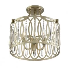 14.75 in. Hutton 3-Light Sterling Gold Ceiling Light Semi Flush Mount by Designers Fountain