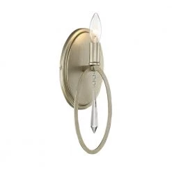 5 in. Hutton 1-Light Sterling Gold Glam Wall Mount Sconce Light with Faceted Glass Crystal Accent by Designers Fountain
