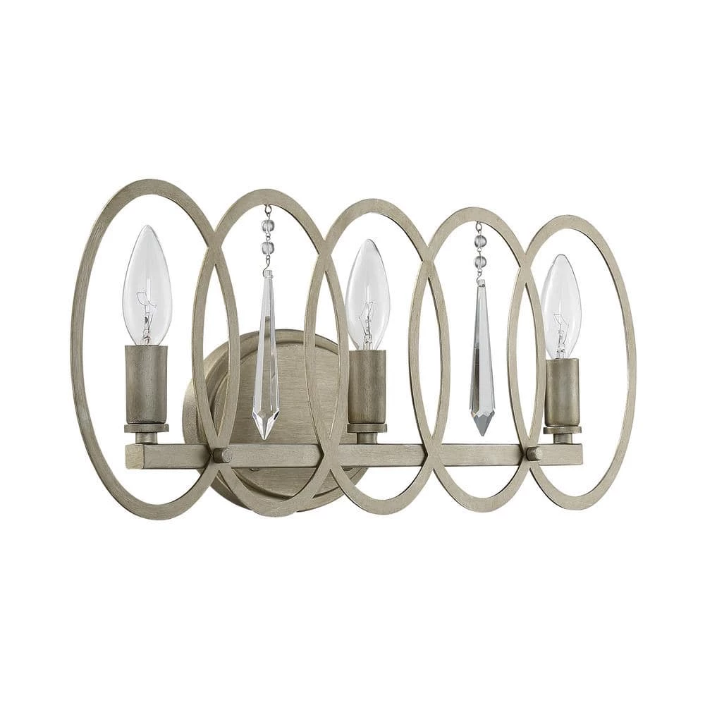 24.5 in. Hutton 3-Light Sterling Gold Glam Bathroom Vanity Light with Faceted Crystal Accents by Designers Fountain 6 24.5 in. Hutton 3-Light Sterling Gold Glam Bathroom Vanity Light with Faceted Crystal Accents by Designers Fountain - Image 4