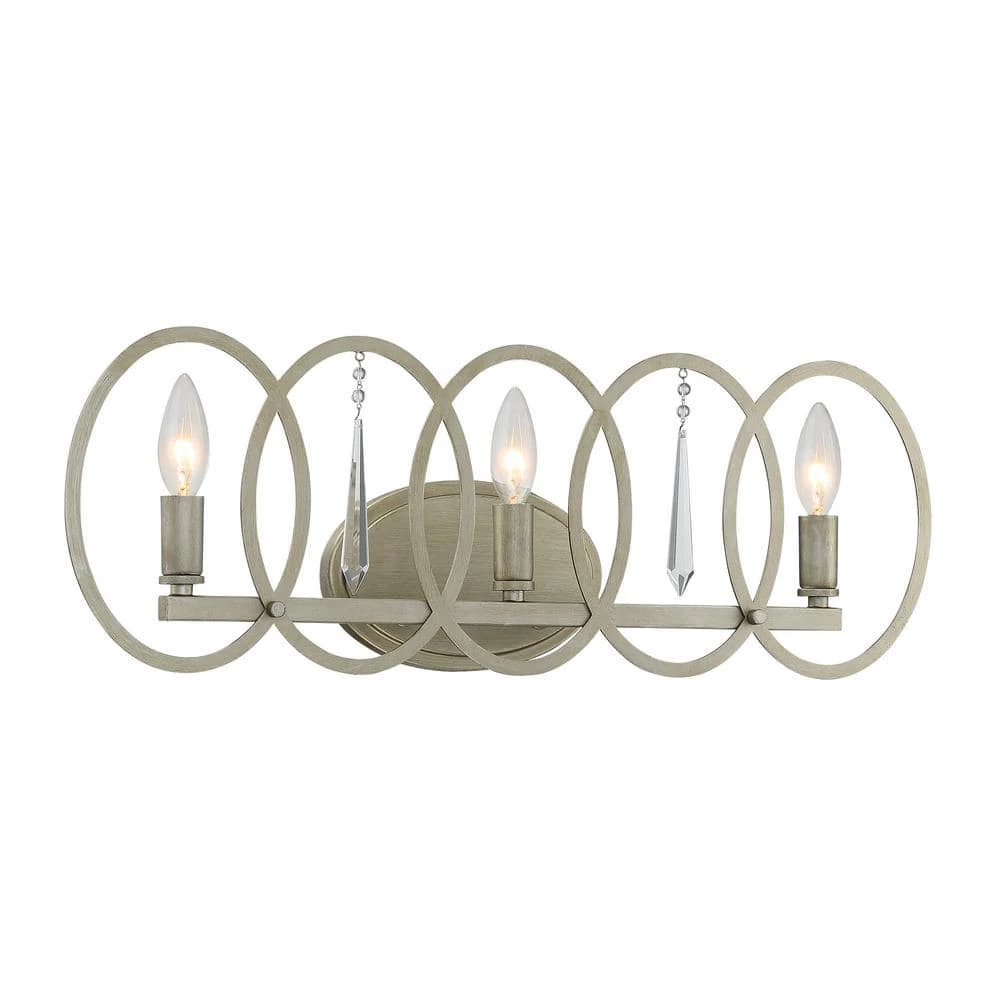 24.5 in. Hutton 3-Light Sterling Gold Glam Bathroom Vanity Light with Faceted Crystal Accents by Designers Fountain 5 24.5 in. Hutton 3-Light Sterling Gold Glam Bathroom Vanity Light with Faceted Crystal Accents by Designers Fountain - Image 3