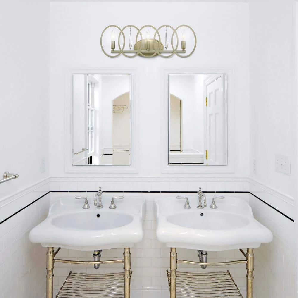 24.5 in. Hutton 3-Light Sterling Gold Glam Bathroom Vanity Light with Faceted Crystal Accents by Designers Fountain 4 24.5 in. Hutton 3-Light Sterling Gold Glam Bathroom Vanity Light with Faceted Crystal Accents by Designers Fountain - Image 2