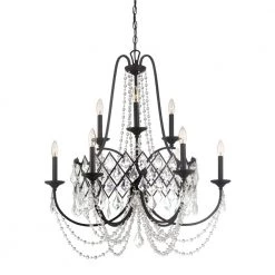 Ravina 9-Light Vintage Bronze Chandelier with Faceted Crystal Accents Shade by Designers Fountain