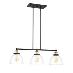 Bryson 3-Light Vintage Bronze Mid-Century Linear Chandelier with Clear Glass Shade by Designers Fountain
