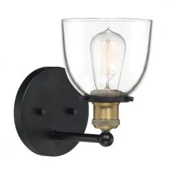 Bryson 5.88 in. 1-Light Vintage Bronze Mid-Century Modern Wall Mount Sconce Light with Clear Glass Shade by Designers Fountain