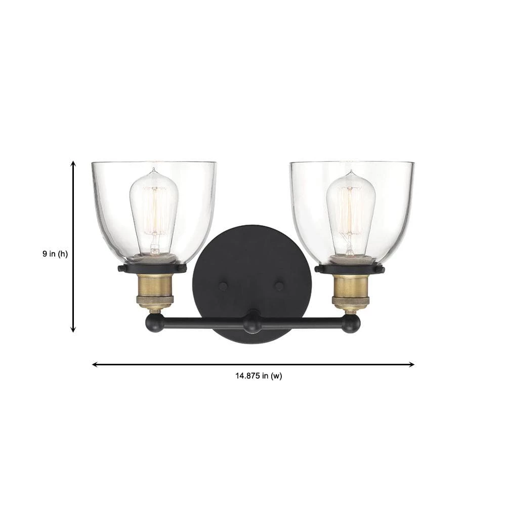 Bryson 14.88 in. 2-Light Vintage Bronze Mid-Century Modern Bathroom Vanity Light with Clear Glass Shades by Designers Fountain 5 Bryson 14.88 in. 2-Light Vintage Bronze Mid-Century Modern Bathroom Vanity Light with Clear Glass Shades by Designers Fountain - Image 3