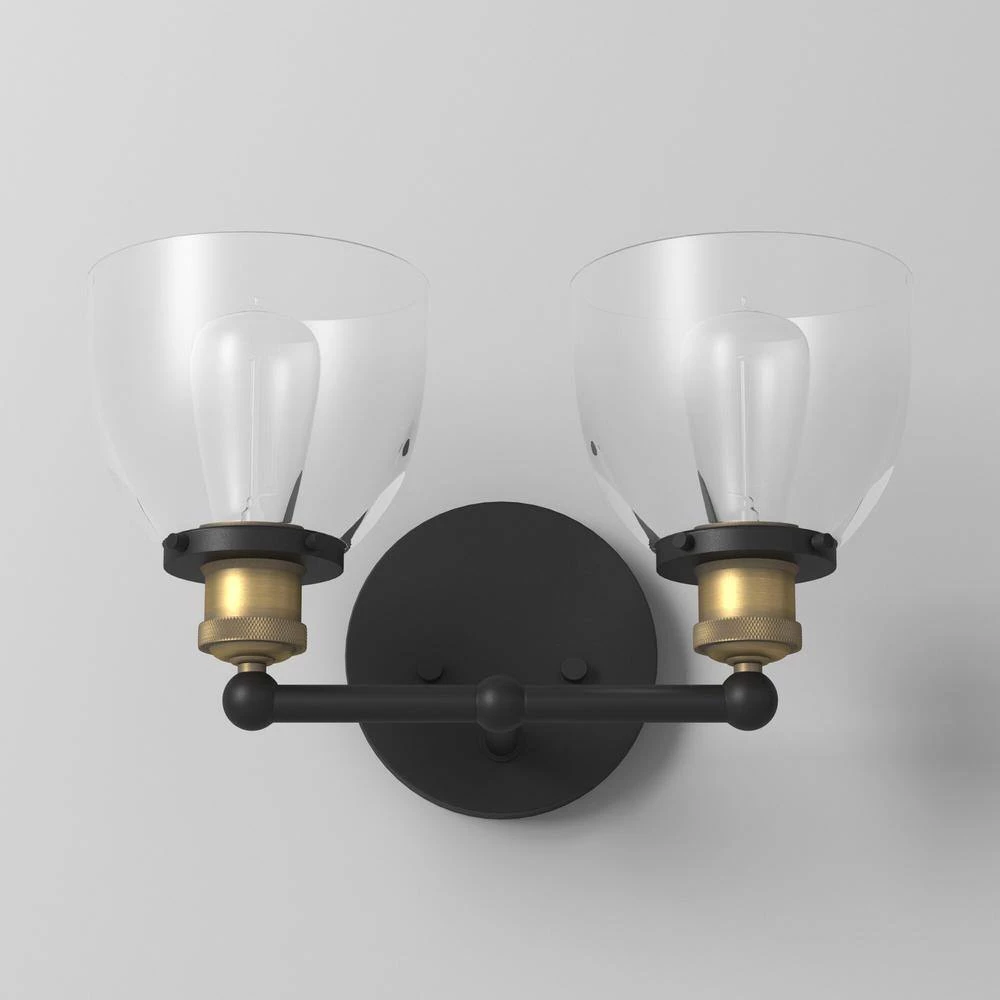 Bryson 14.88 in. 2-Light Vintage Bronze Mid-Century Modern Bathroom Vanity Light with Clear Glass Shades by Designers Fountain 10 Bryson 14.88 in. 2-Light Vintage Bronze Mid-Century Modern Bathroom Vanity Light with Clear Glass Shades by Designers Fountain - Image 8