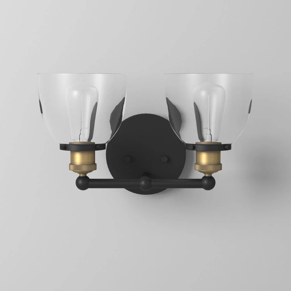 Bryson 14.88 in. 2-Light Vintage Bronze Mid-Century Modern Bathroom Vanity Light with Clear Glass Shades by Designers Fountain 6 Bryson 14.88 in. 2-Light Vintage Bronze Mid-Century Modern Bathroom Vanity Light with Clear Glass Shades by Designers Fountain - Image 4