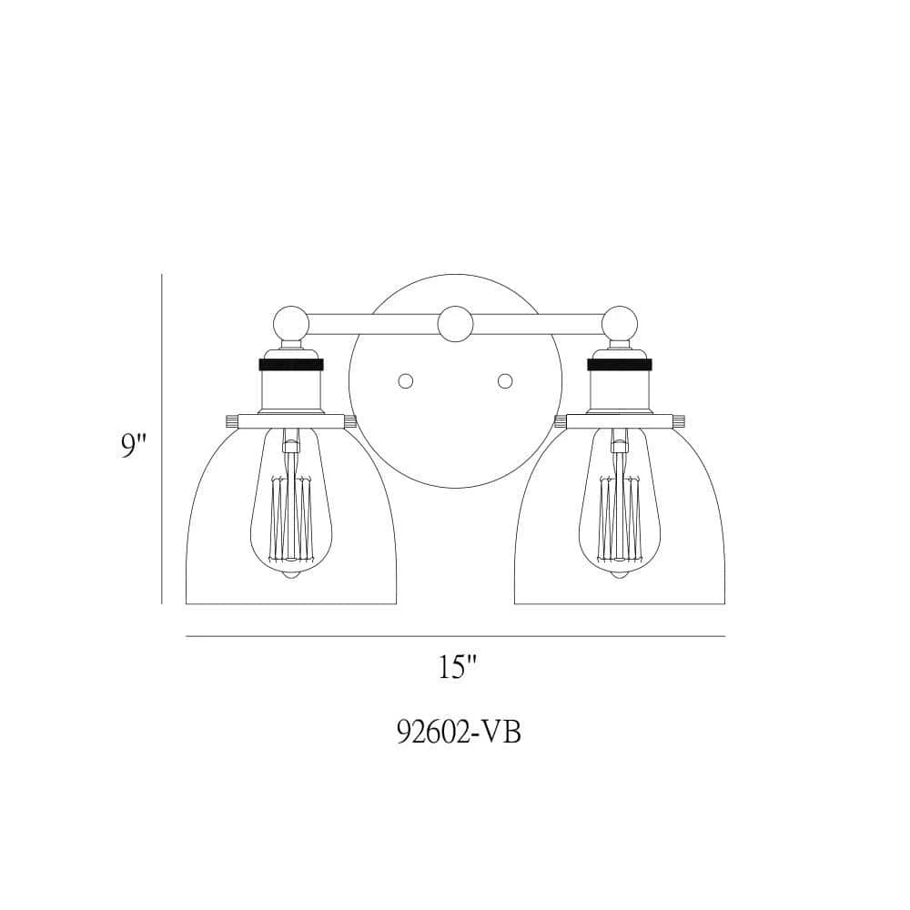 Bryson 14.88 in. 2-Light Vintage Bronze Mid-Century Modern Bathroom Vanity Light with Clear Glass Shades by Designers Fountain 4 Bryson 14.88 in. 2-Light Vintage Bronze Mid-Century Modern Bathroom Vanity Light with Clear Glass Shades by Designers Fountain - Image 2