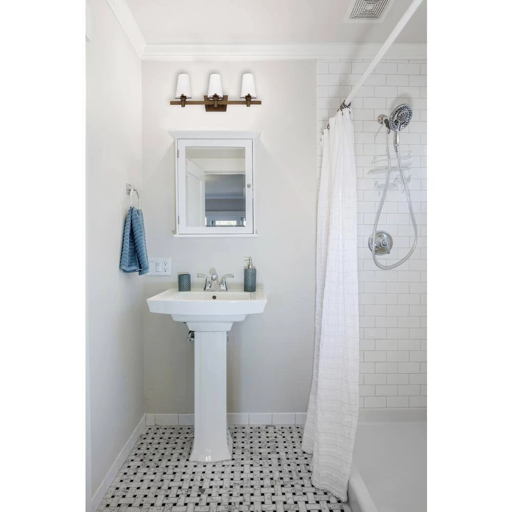 24 in. Hyde Park 3-Light Vintage Gold Modern Bathroom Vanity Light with Opal Glass Shades by Designers Fountain 4 24 in. Hyde Park 3-Light Vintage Gold Modern Bathroom Vanity Light with Opal Glass Shades by Designers Fountain - Image 2