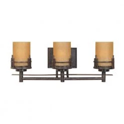 23.5 in. Mission Ridge 3-Light Warm Mahogany Mission Style Bathroom Vanity Light with Goldenrod Glass Shades by Designers Fountain