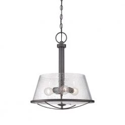 Darby 3-Light Weathered Iron Industrial Hanging Mini Pendant with Seeded Glass Shaded by Designers Fountain