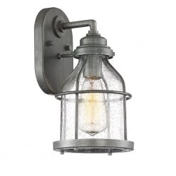 Brensten 11.75 in. Weathered Iron 1-Light Outdoor Wall Lamp with Clear Seedy Glass Shade by Designers Fountain