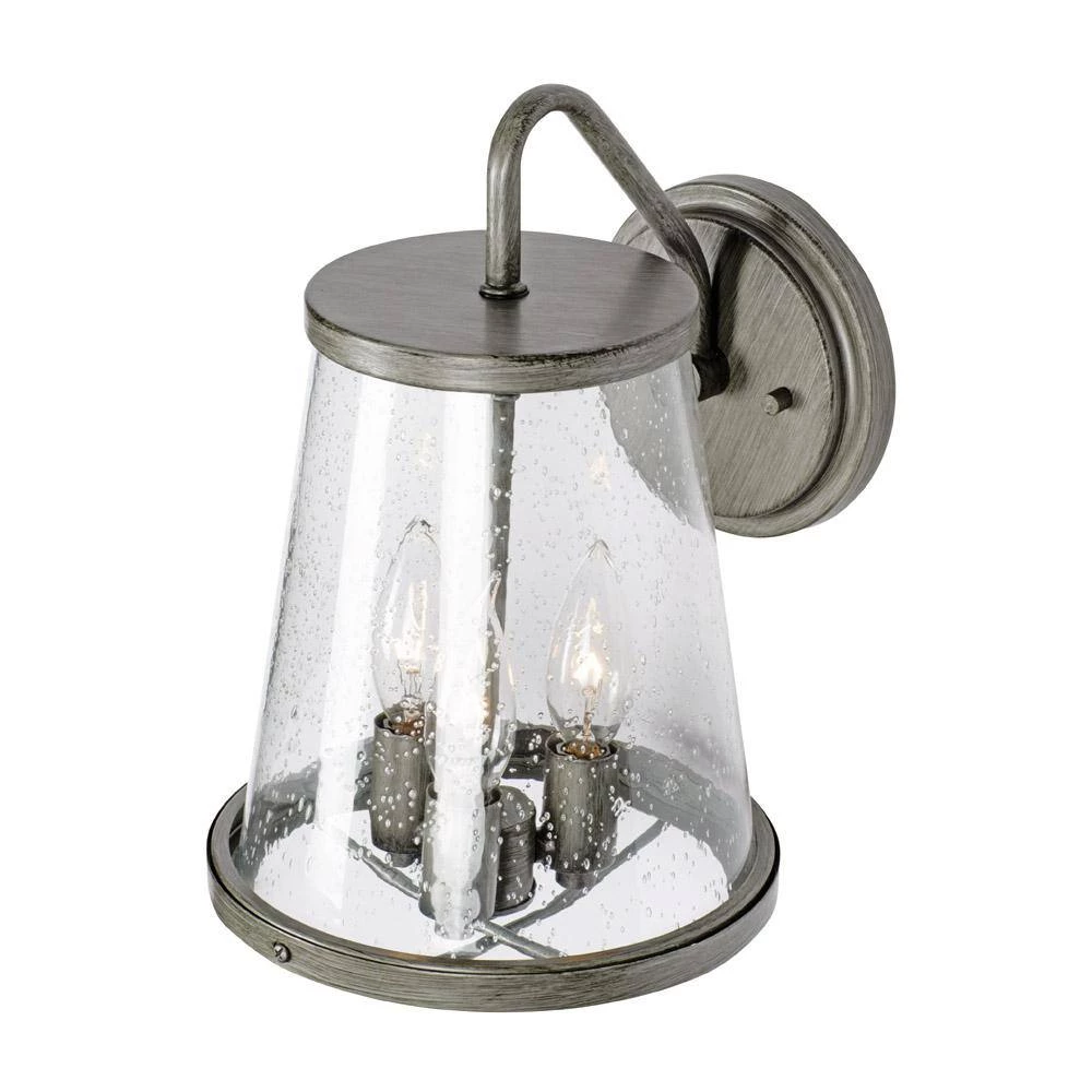 Darby 12.75 in. 3-Light Weathered Iron Industrial Outdoor Wall Sconce with Clear Seedy Glass Shade by Designers Fountain 5 Darby 12.75 in. 3-Light Weathered Iron Industrial Outdoor Wall Sconce with Clear Seedy Glass Shade by Designers Fountain - Image 3