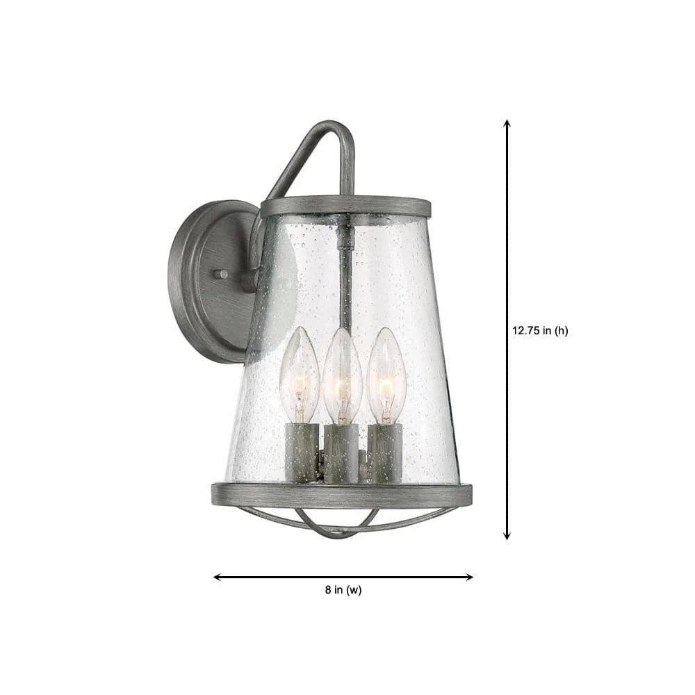 Darby 12.75 in. 3-Light Weathered Iron Industrial Outdoor Wall Sconce with Clear Seedy Glass Shade by Designers Fountain 4 Darby 12.75 in. 3-Light Weathered Iron Industrial Outdoor Wall Sconce with Clear Seedy Glass Shade by Designers Fountain - Image 2