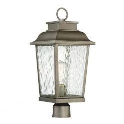 Brinley 20.5 in. Weathered Iron 1-Light Outdoor Post Lamp with Clear Water Glass Shade by Designers Fountain