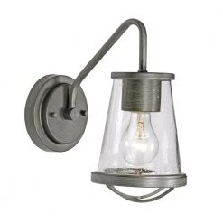 Darby 5.75 in. 1-Light Weathered Iron Industrial Wall Mount Sconce Light with Clear Seeded Glass Shade by Designers Fountain