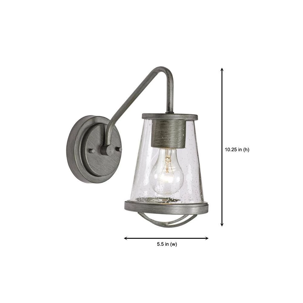 Darby 5.75 in. 1-Light Weathered Iron Industrial Wall Mount Sconce Light with Clear Seeded Glass Shade by Designers Fountain 9 Darby 5.75 in. 1-Light Weathered Iron Industrial Wall Mount Sconce Light with Clear Seeded Glass Shade by Designers Fountain - Image 7