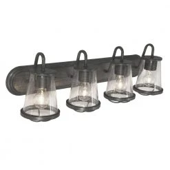 Darby 30 in. 4-Light Weathered Iron Industrial Bathroom Vanity Light with Clear Seeded Glass Shades by Designers Fountain -Designers Fountain Shop weathered iron designers fountain vanity lighting 87004 wi fa 1000