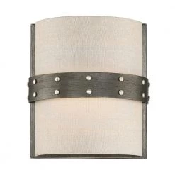 7.75 in. Garrett 1-Light Weathered Iron Rustic Wall Mount Sconce Light with Beige Fabric Shade by Designers Fountain