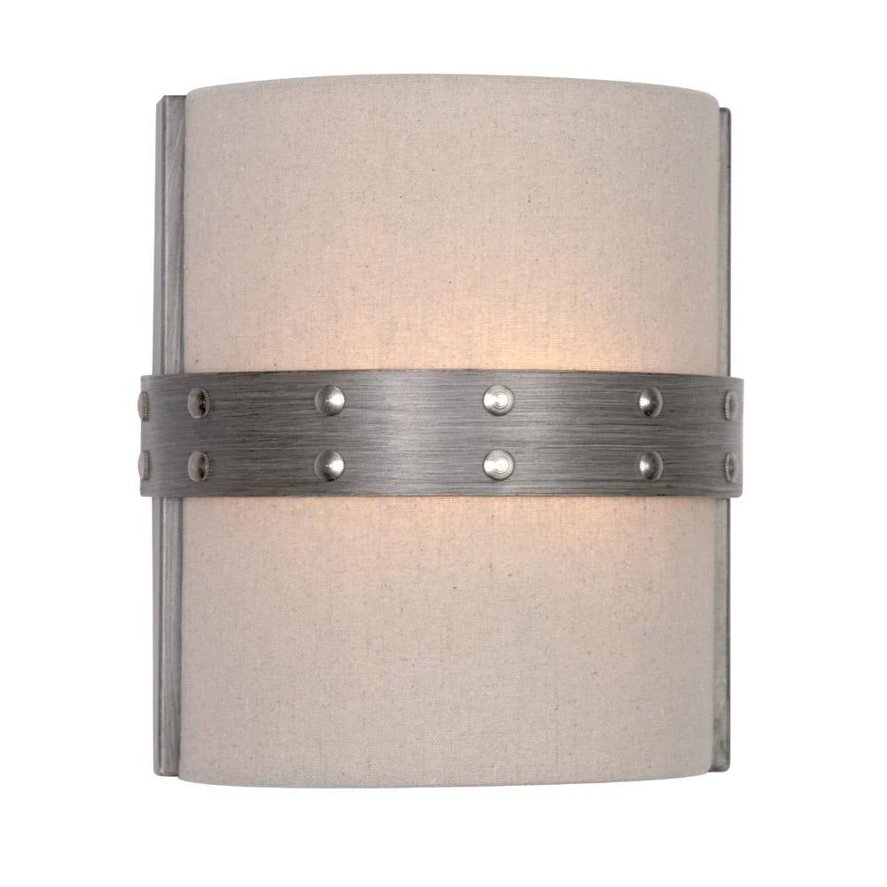 7.75 in. Garrett 1-Light Weathered Iron Rustic Wall Mount Sconce Light with Beige Fabric Shade by Designers Fountain 6 7.75 in. Garrett 1-Light Weathered Iron Rustic Wall Mount Sconce Light with Beige Fabric Shade by Designers Fountain - Image 4