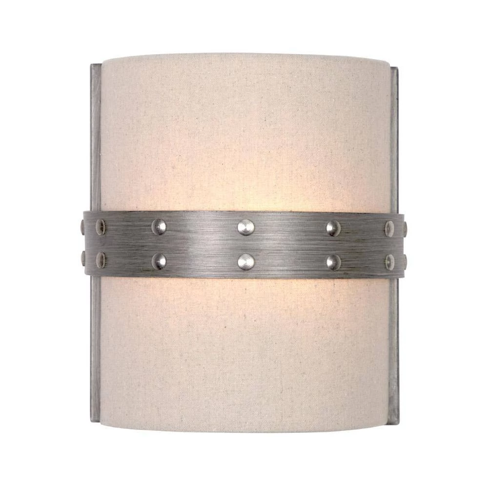 7.75 in. Garrett 1-Light Weathered Iron Rustic Wall Mount Sconce Light with Beige Fabric Shade by Designers Fountain 4 7.75 in. Garrett 1-Light Weathered Iron Rustic Wall Mount Sconce Light with Beige Fabric Shade by Designers Fountain - Image 2