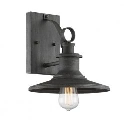 Aurora 10.5 in. Weathered Pewter 1-Light Outdoor Wall Lamp with Metal Shade by Designers Fountain
