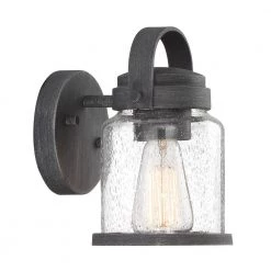 Easton 8.5 in. Weathered Pewter 1-Light Outdoor Wall Lamp with Clear Seedy Glass Shade by Designers Fountain