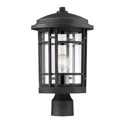 Barrister 15.25 in. Weathered Pewter 1-Light Outdoor Post Lamp with Clear Glass Shade by Designers Fountain