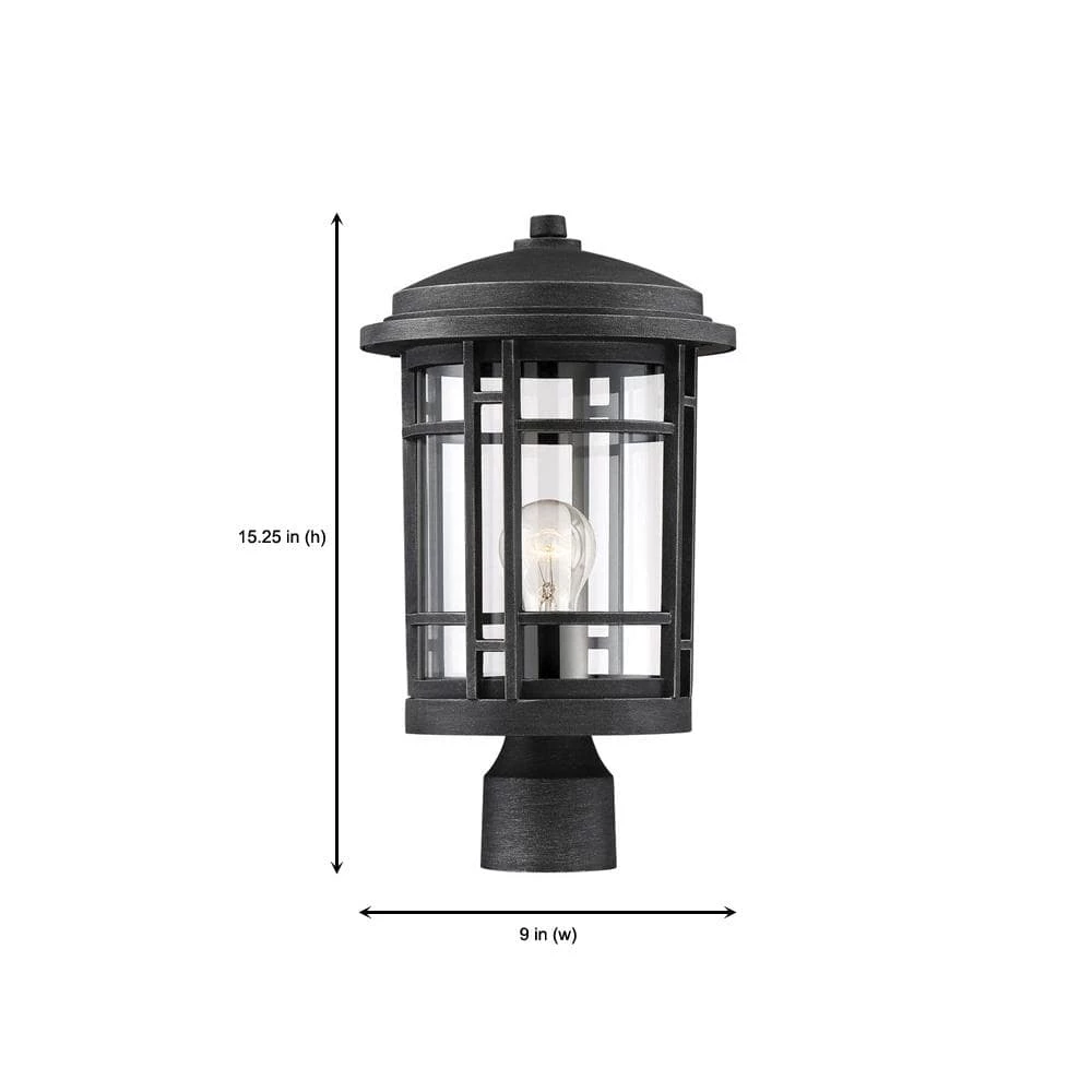Barrister 15.25 in. Weathered Pewter 1-Light Outdoor Post Lamp with Clear Glass Shade by Designers Fountain 4 Barrister 15.25 in. Weathered Pewter 1-Light Outdoor Post Lamp with Clear Glass Shade by Designers Fountain - Image 2