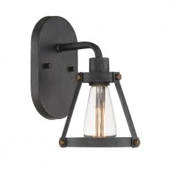 6.75 in. Wicker Park 1-Light Weathered Pewter Industrial Wall Mount Sconce Light by Designers Fountain